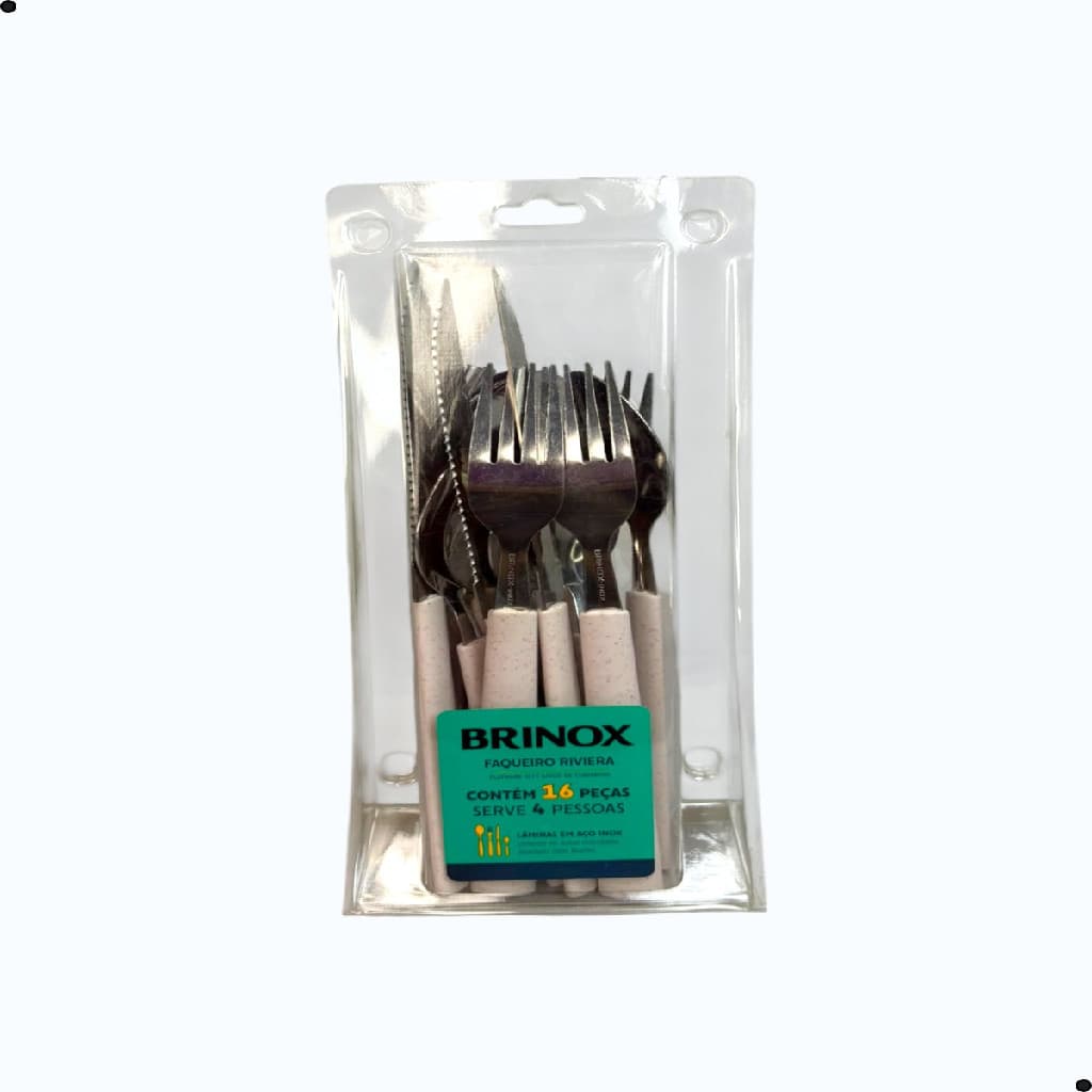 Faqueiro Brinox Riviera 16 Peças Talheres Aço Inox Branco Jogo Completo Para 4 Pessoas Uso Diário