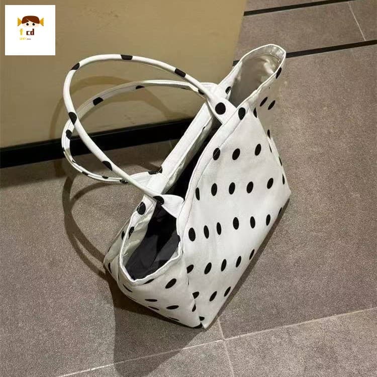 Sacola De Lona Listrada-Estilo Coreano De Grande Capacidade Com Design Preguiçoso De Um Ombro