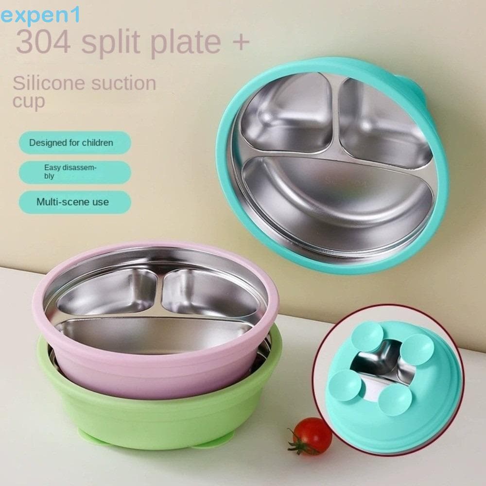 EXPEN Pratos Infantis De 3 Grades , Prato De Jantar Com Ventosa Para Bebê Design Dividido Em Aço Inoxidável 304