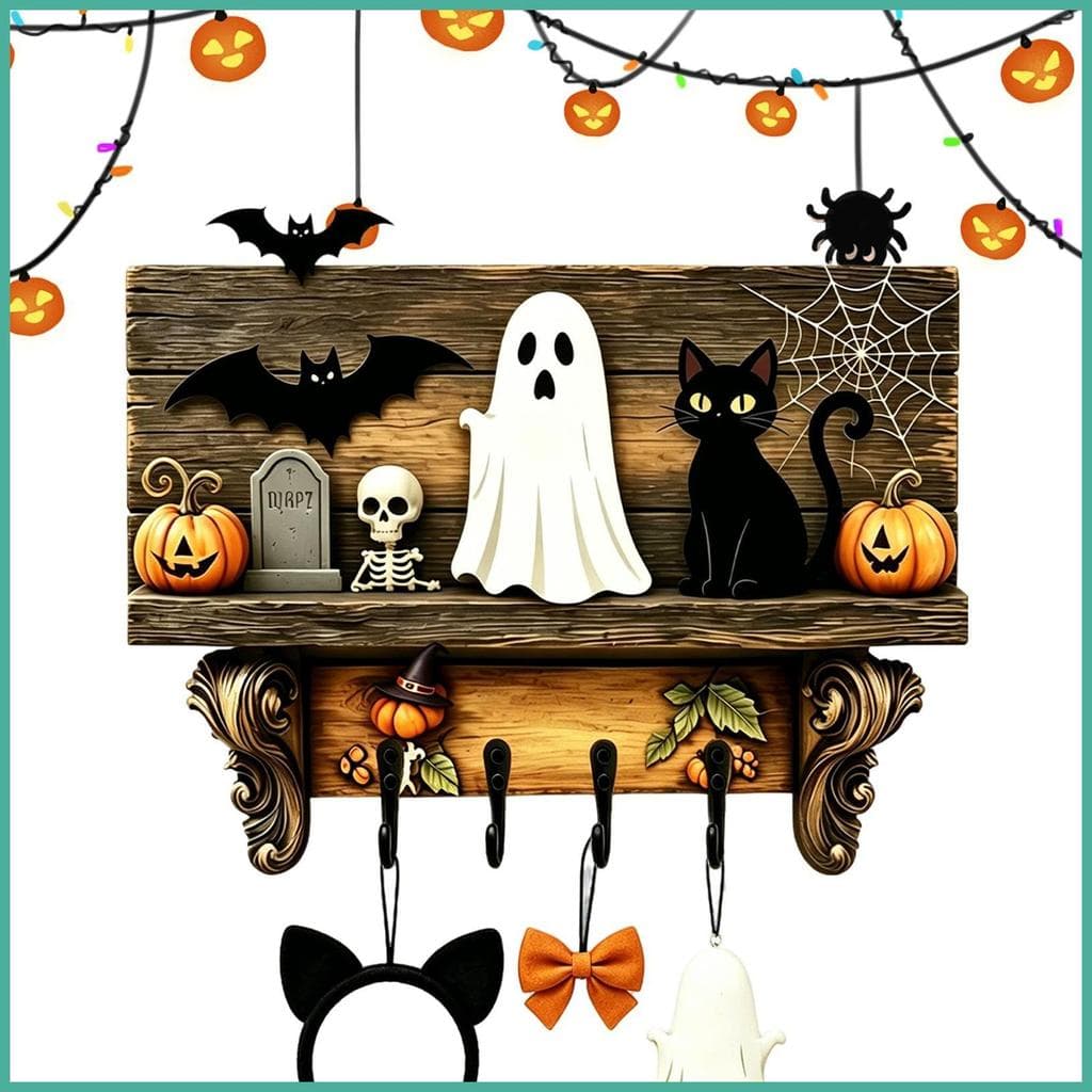 Suporte De Chave De Parede 4 Ganchos Decorativo Cabide De Halloween Organizador Porta-Chaves Para Entrada De Casa yonteb