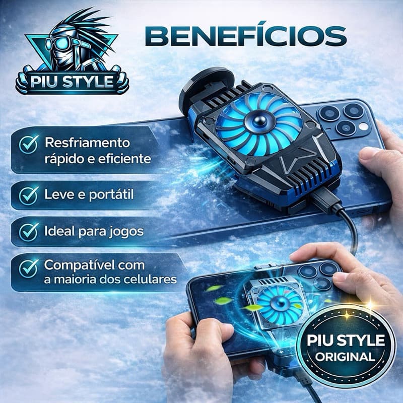 Cooler Gamer para Celular USB – Resfriamento Rápido, Portátil e Universal + 2 Dedos Touch Grátis | PIU STYLE