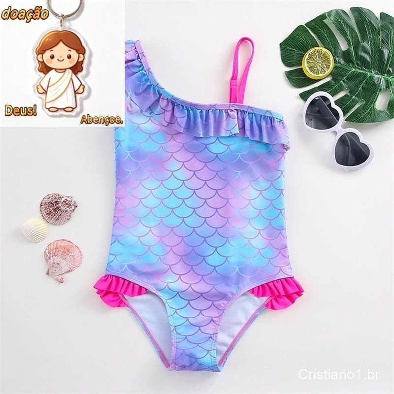 Maiô Menina Juvenil Praia Traje De Banho Para Infantil Menina Moda Sereia Babados Roupa De Banho Infantil 3-12 Anos