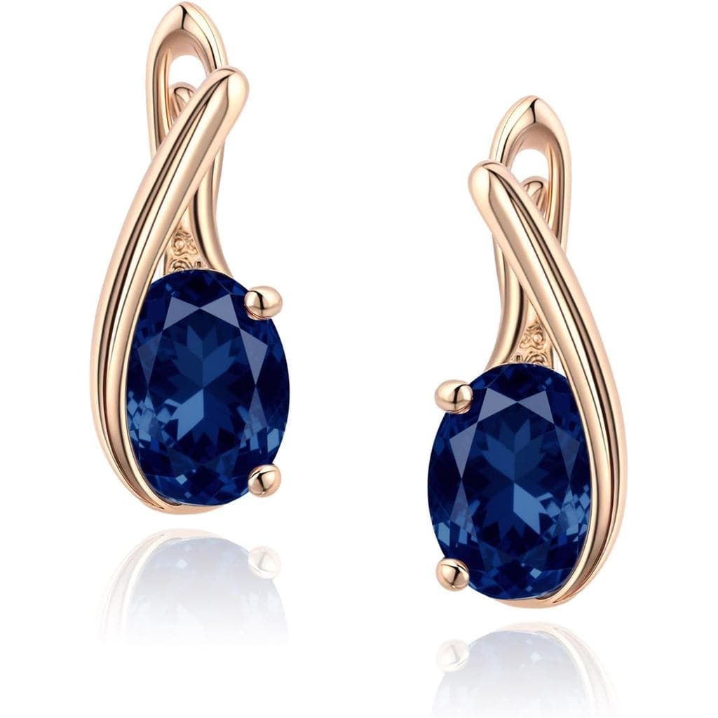 Brincos de Argola Pequenos com Safira Azul Hipoalergênicos para Mulheres |   Joia em formato de gota banhada a ouro rosa