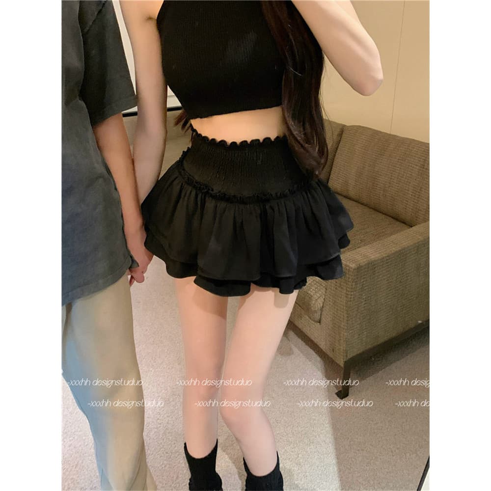 Saia francesa feminina verão estilo balé bolo saia cintura alta mais magro olhar a linha saia Anti-reflexo saia inchada