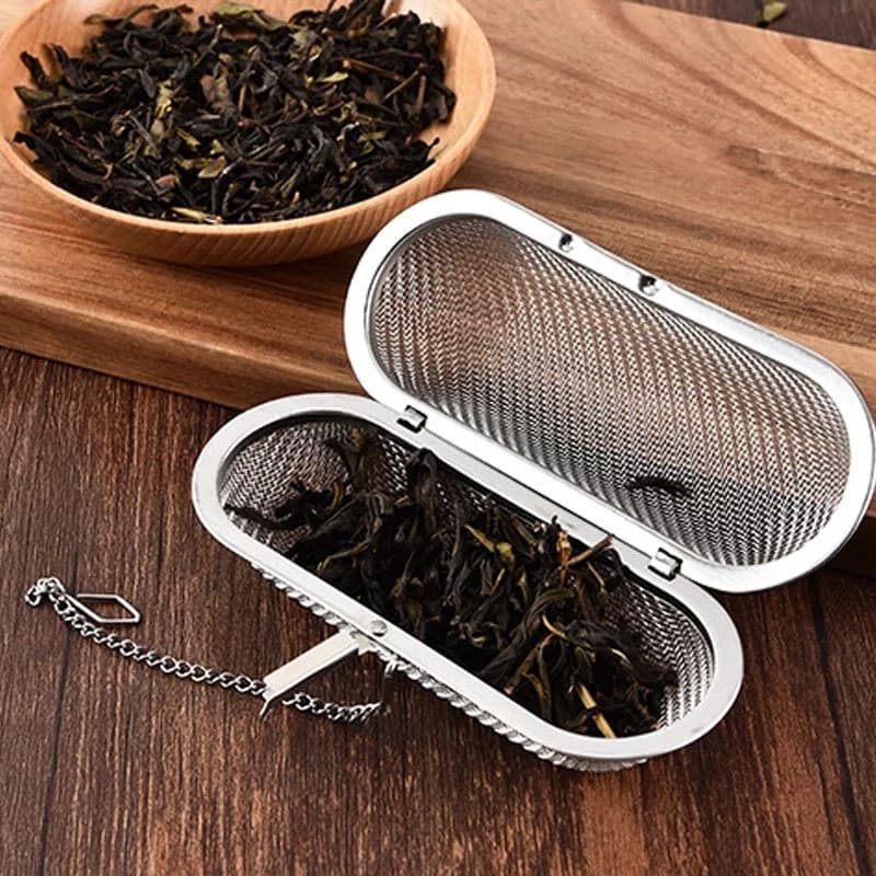 Coador de Chá Reutilizável em Aço Inoxidável/Filtro de Malha Longa/Filtro para Café, Ervas e Especiarias/Ferramenta de C