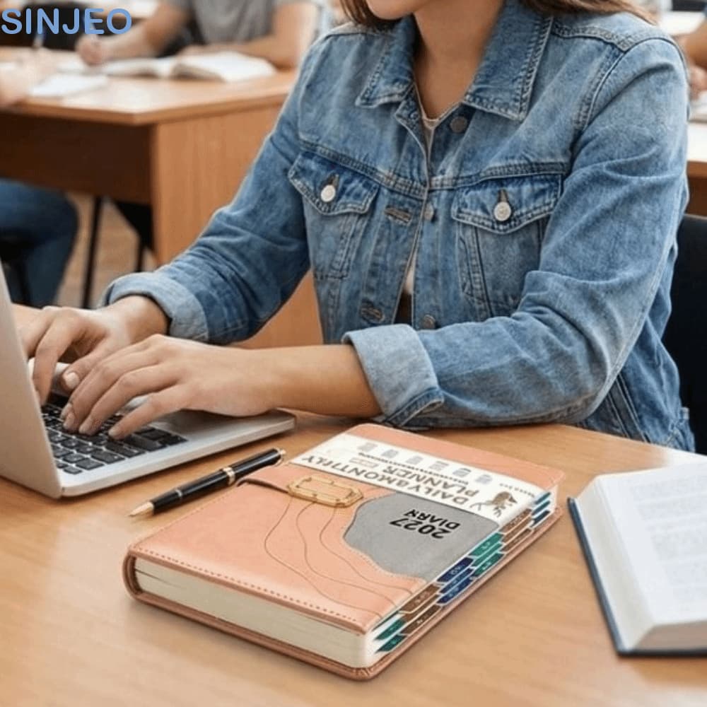 Bloco De Notas De Programação SINJEO 2027 , Planejador Diário Portátil Retrô Espesso , Capa De Couro PU