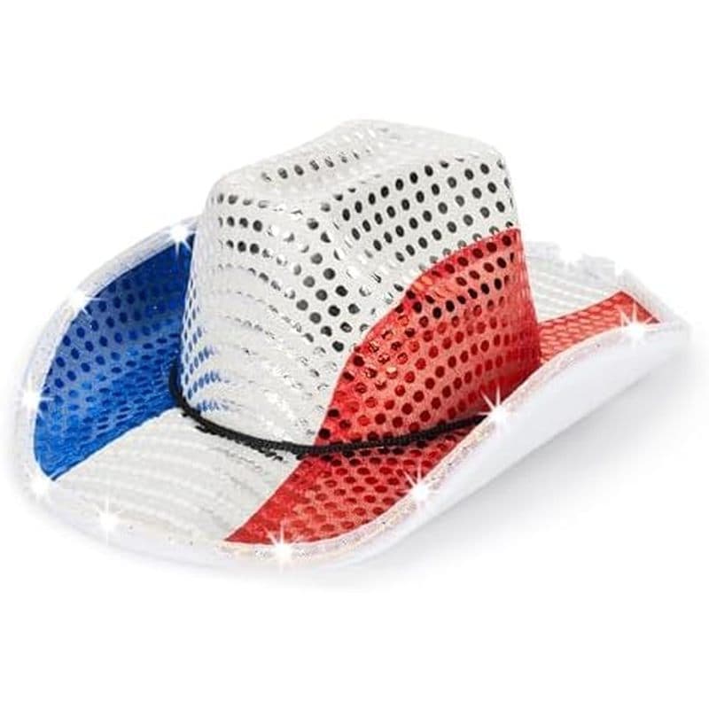 Chapéu De Cowboy Ocidental Mawjom Sparkly US-Flag-Vaqueira De Lantejoulas Vermelho Branco Azul 4 De Julho Para Festa Do