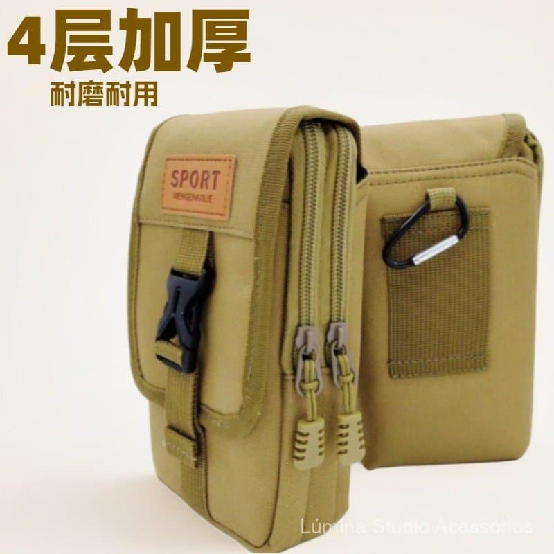 Bolsa de cintura para celular com botão de pressão em estilo tático, bolsa multifuncional para uso externo com zíper res