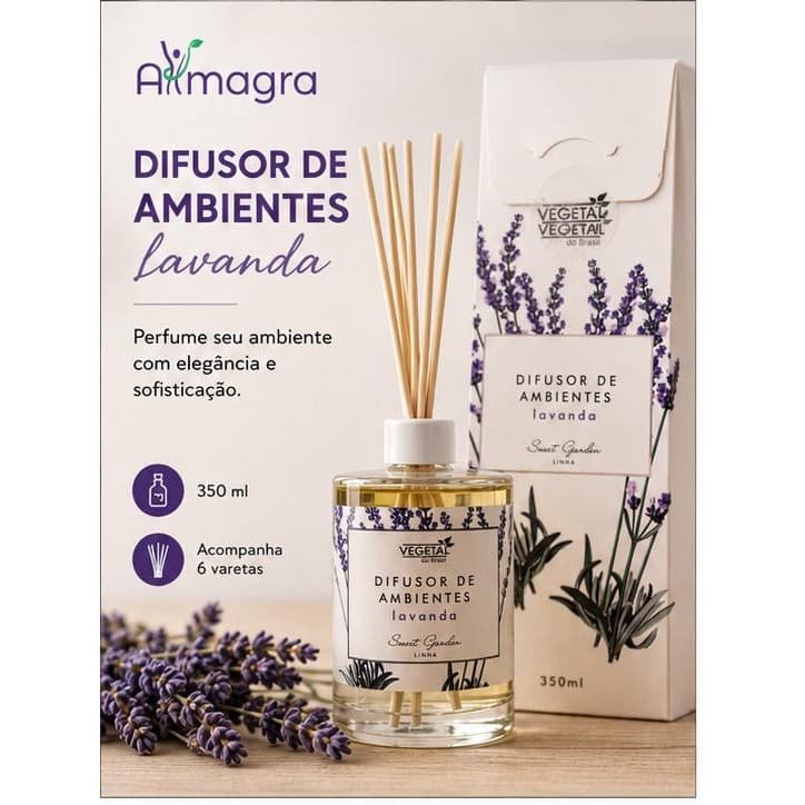 DIFUSOR DE AMBIENTE SWEET GARDEN LAVANDA – VEGETAL DO BRASIL | FLORAL AROMÁTICO | BEM-ESTAR | AROMATIZADOR DE AMBIENTES