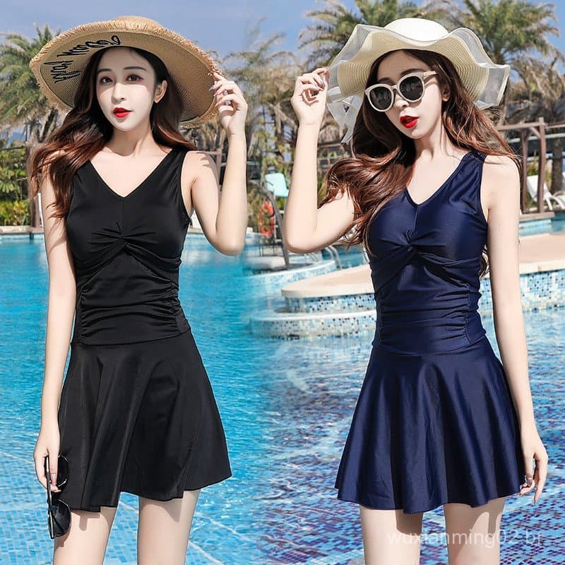 Novo maiô feminino plus size, maiô com saia conservador e respirável, maiô de praia sem costas e elegante com efeito ema