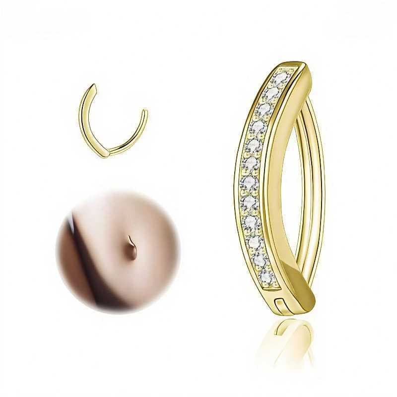 Piercing Umbigo Argola Clicker Cravejada Strass Aço Inox Cirúrgico Prata e Dourado Antialérgico