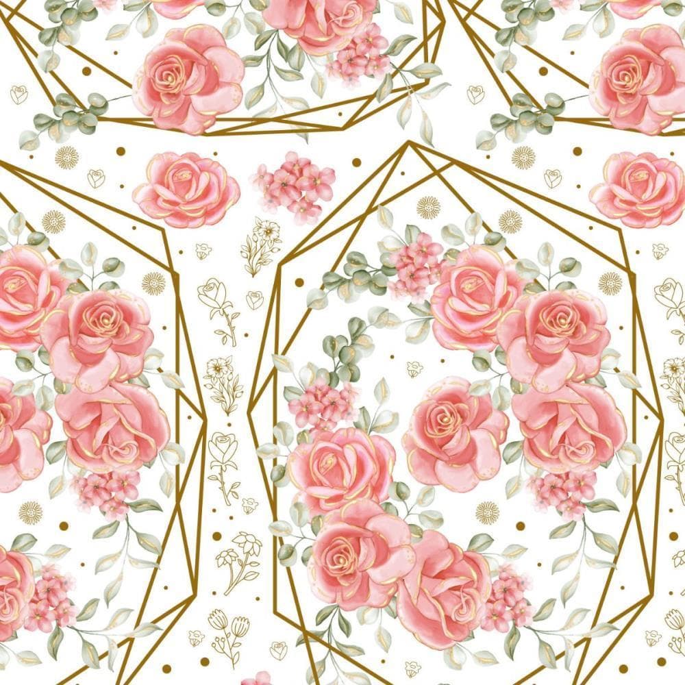 Papel Presente Bobina Couche 60CM. MOD.206 Rosas Ouro Hexag BO-100MTS