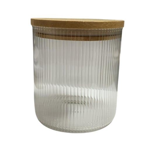 Pote Vidro Borossilicato Listrado Tampa Bambu 700ml Duravel Ecológico Armazenamento