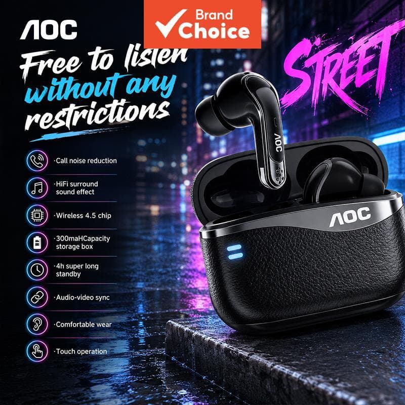 Fones de Ouvido de Baixa Latência AOC ACT4625 Sem Fio Bluetooth 5.4 2.4G Fones de Ouvido com Modo Duplo Fones de Ouvido