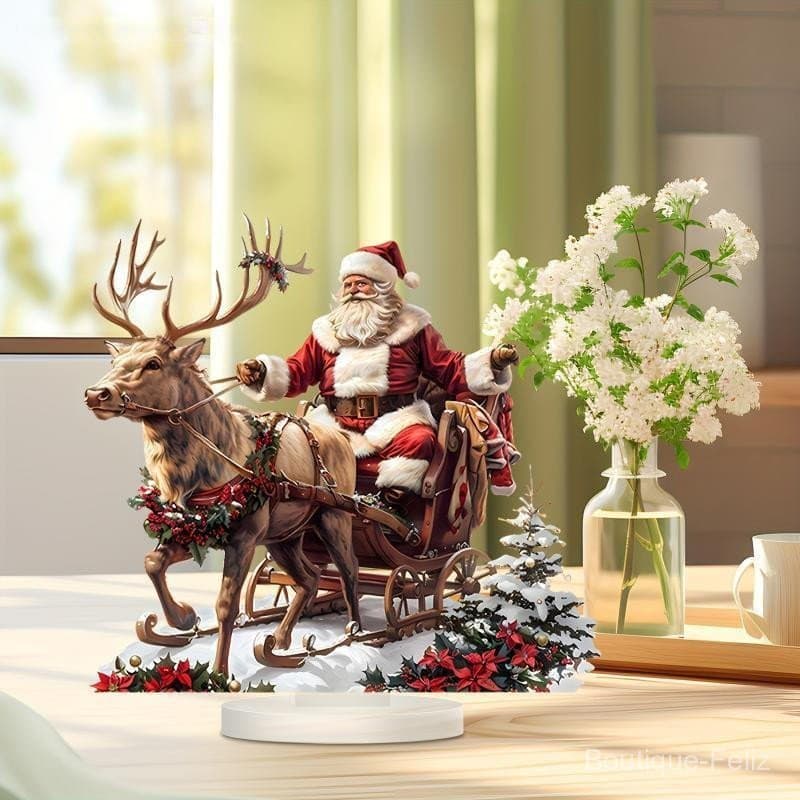 Decoração de Mesa Waveba com Trenó de Papai Noel e Renas, Base de Acrílico 2D, Enfeites de Natal, Artigos para Festa 202