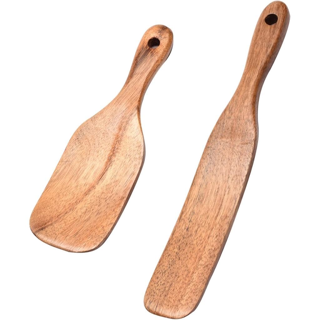 2 Pack Wooden Spurtle, Wooden Spurtle Spatula Dough Stir with Hanging Hole, for Sourdough Starter, Spreading, Cooking, R