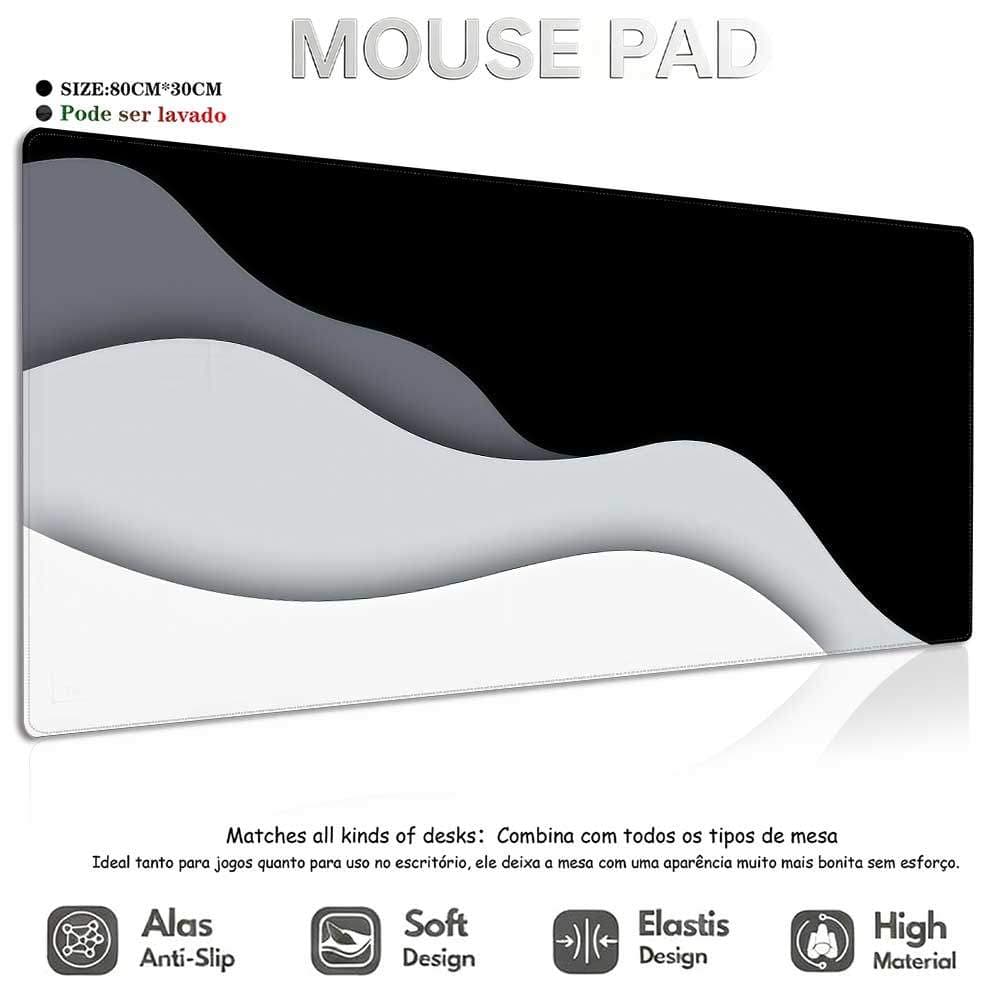 Mouse Pad Minimalista Premium Preto e Branco 80×30cm Tapete de Mesa Grande com Borda Costurada Reforçada para Teclado