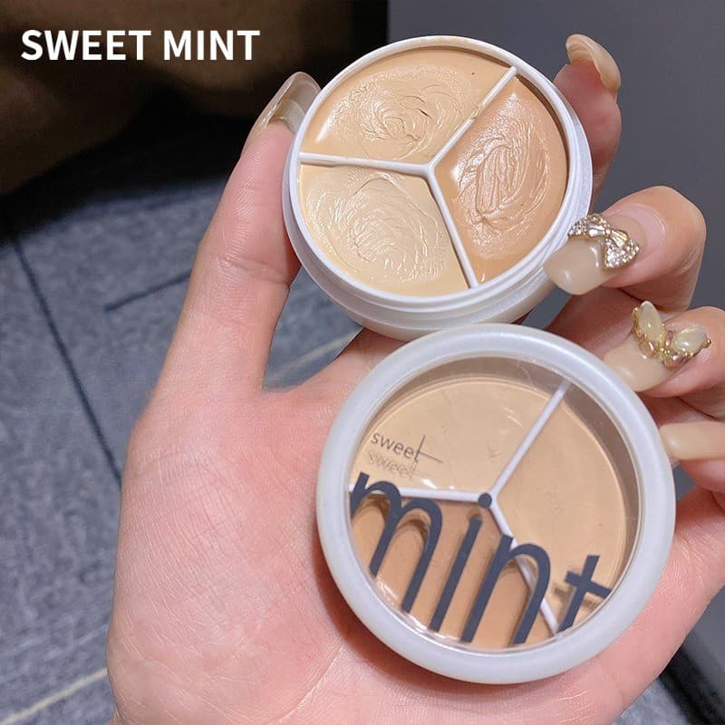 Paleta De Creme Facial Sólido 3 Em 1 De Menta Doce , Bandeja De Destaque De Blush De Contorno Vários Tons Misturável Por