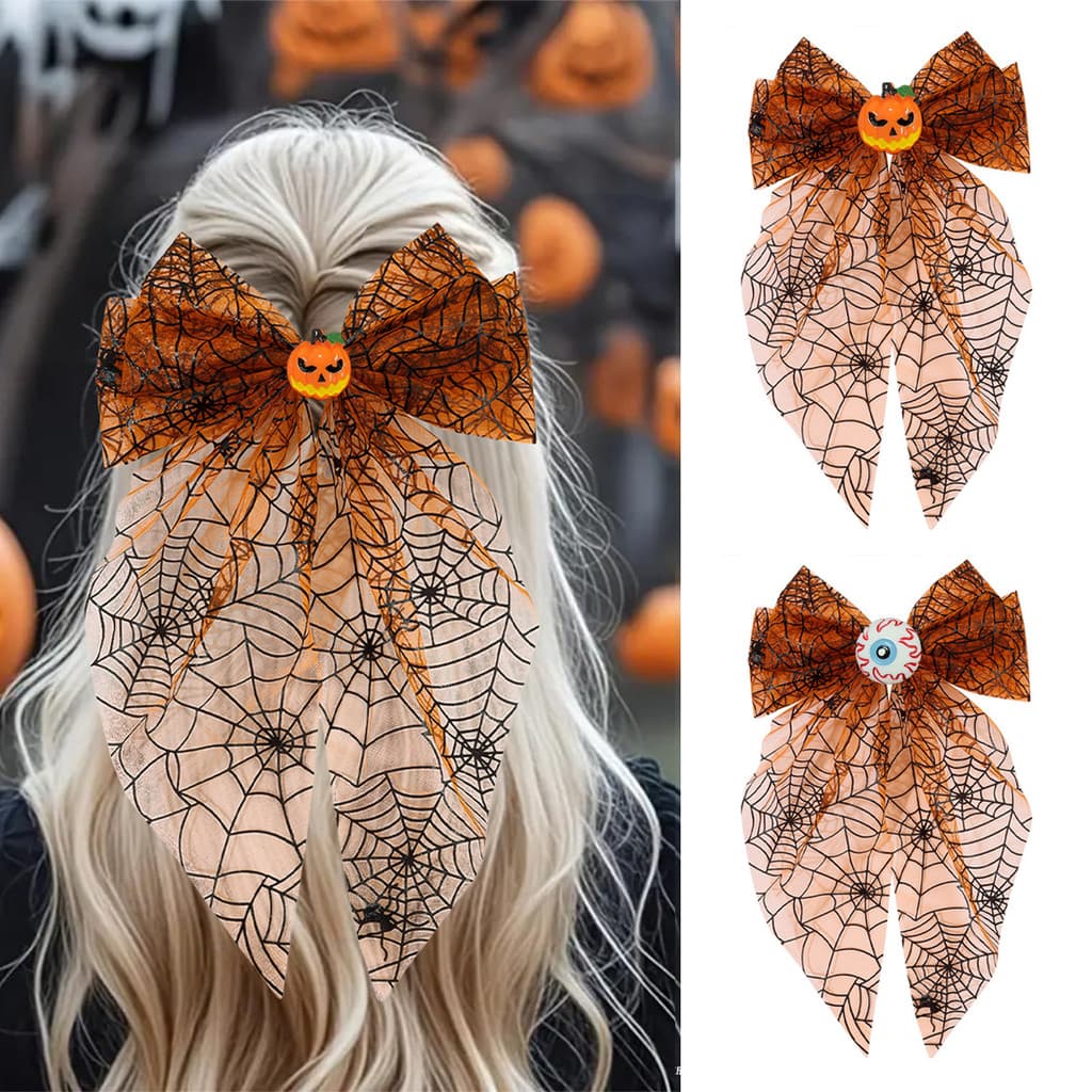 Grampo de cabelo de Halloween malha grande arco primavera clipe engraçado abóbora festa de férias vestir acessórios de c