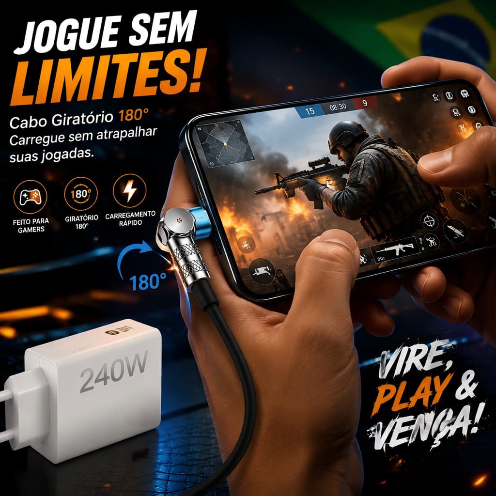 Para Jogos 240W Cabo De Carregamento Rápido Tipo C Micro USB IOS Suporta 180 ° Cabos Indicadores LED De Silicone De Rota