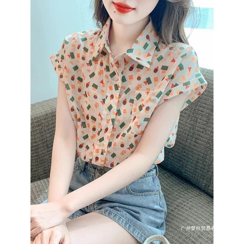 Camisa de Chiffon estampada feminina verão