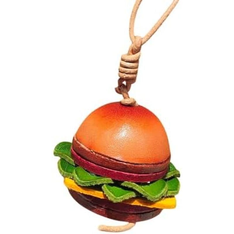 Chaveiro De Hambúrguer De Couro Feito À Mão , Pingente De Saco De Comida Pintado Criativo , Presente Exclusivo