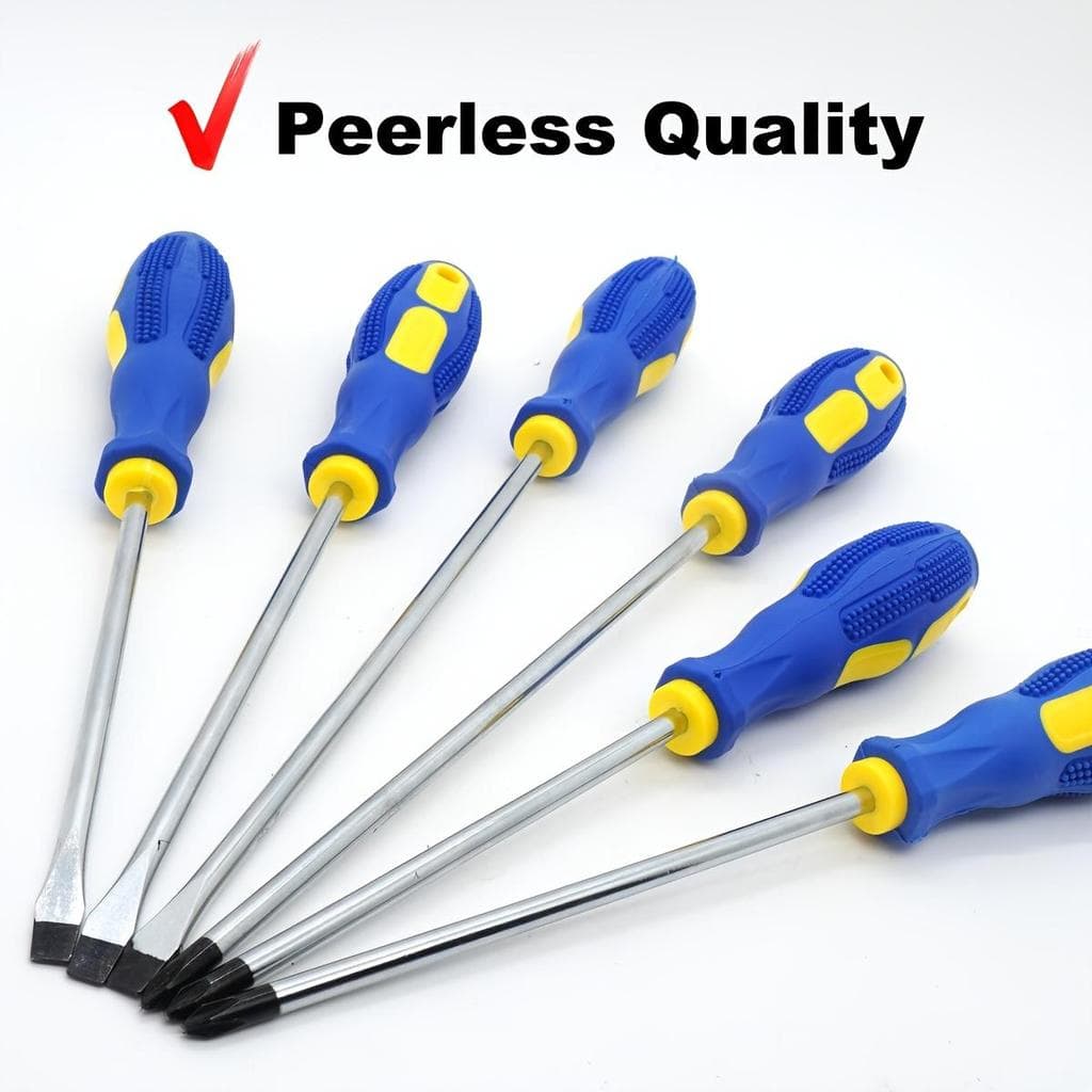 Conjunto de Chaves de Fenda CRV de Grau Industrial Punho Azul-Amarelo Antiderrapante com Forte Magnetismo