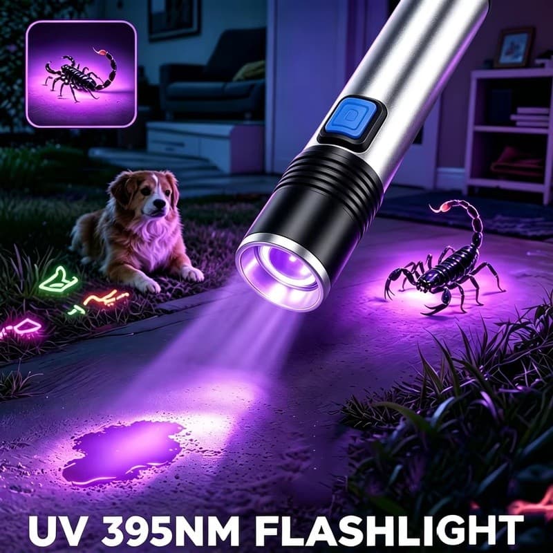 Lanterna UV De 395nm USB Recarregável De Luz Negra Ultravioleta Mini Com Zoom Para detector De Escorpião De Animais De E