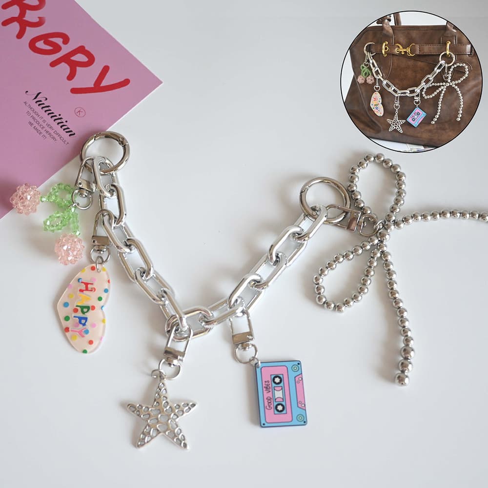 Calças Decoração Corrente Strass Arco Metal Link Doce Na Moda Roupas Pingente