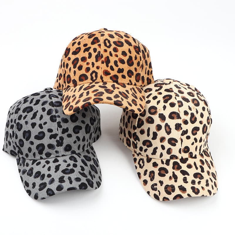 Boné de beisebol de veludo cotelê com estampa de leopardo para outono e inverno, estilo retrô europeu e americano, para