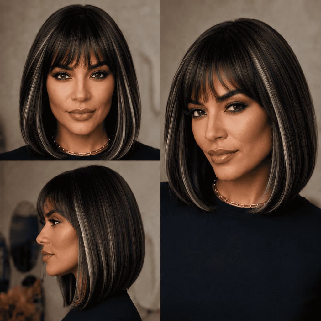 Peruca Bob Lace Wig Com Franja Fibra Bio Organica 30cm 180g TOP HAIR MAYA-85F4