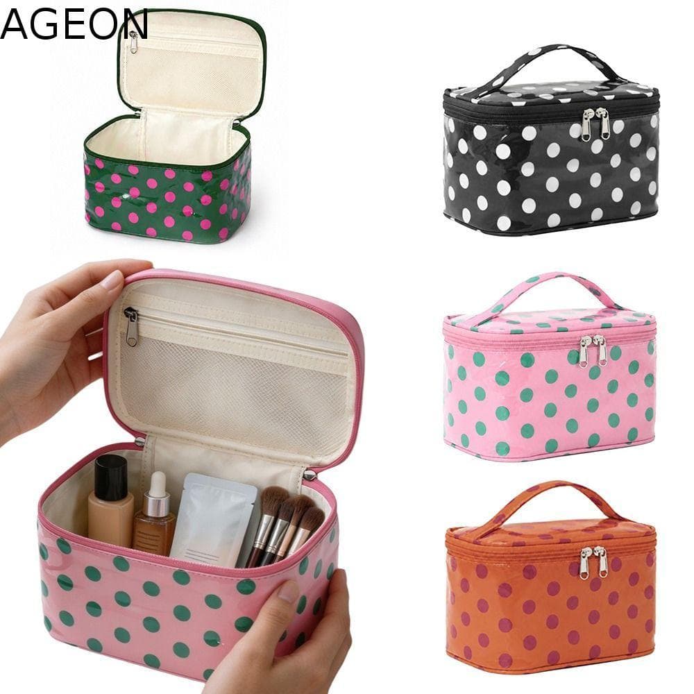 Bolsa Cosmética AGEON , De Maquiagem Em PVC De Bolinhas , Com Alça , Organizador De Grande Capacidade