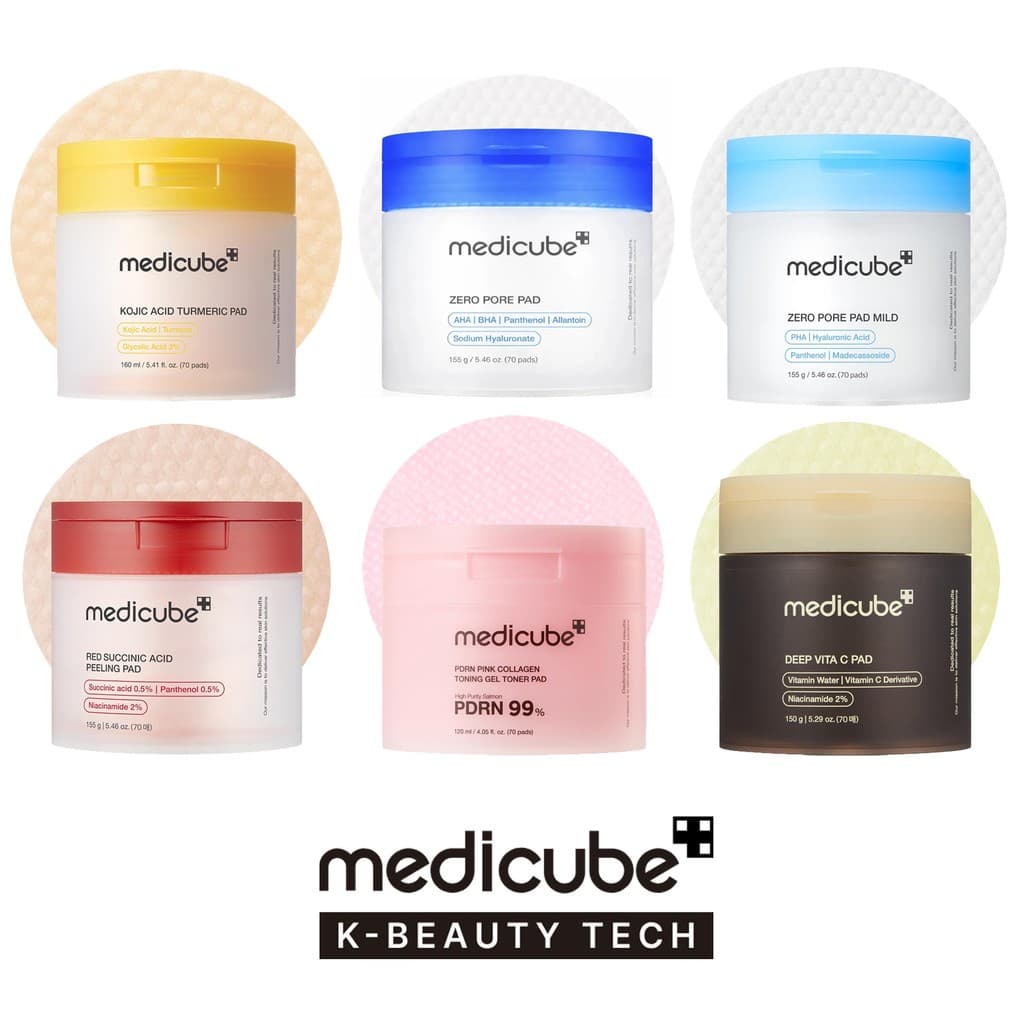 Pads Medicube 70un: Zero Pore | Mild | Vita C | Kojic Acid | Red Succinic | PDRN Collagen Almofadas Tônicas Faciais