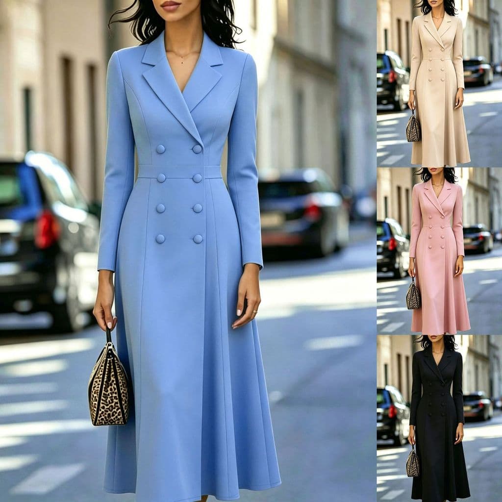 Vestido Blazer Feminino Trespassado Manga Comprida Lapela Entalhada Cintura Cinched A Linha Midi Casaco Elegante Formal