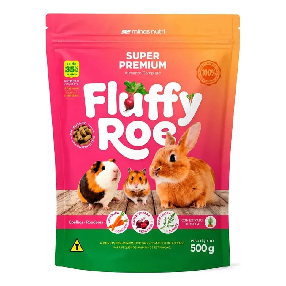 Ração para Coelhos e Hamsters Minasnutri Fluffy Roe Roedores Nutrição Completa 500g
