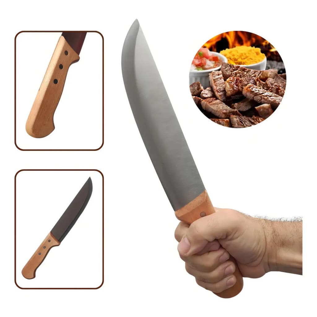 Faca Churrasco 8'' Inox Cabo Madeira Sq Para Corte de Carne