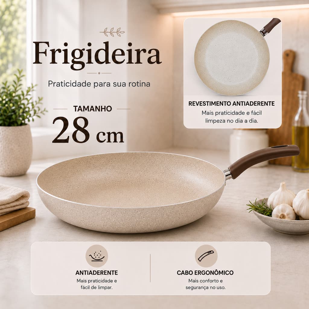 Frigideira Antiaderente Cerâmica 28cm Rocca Bege