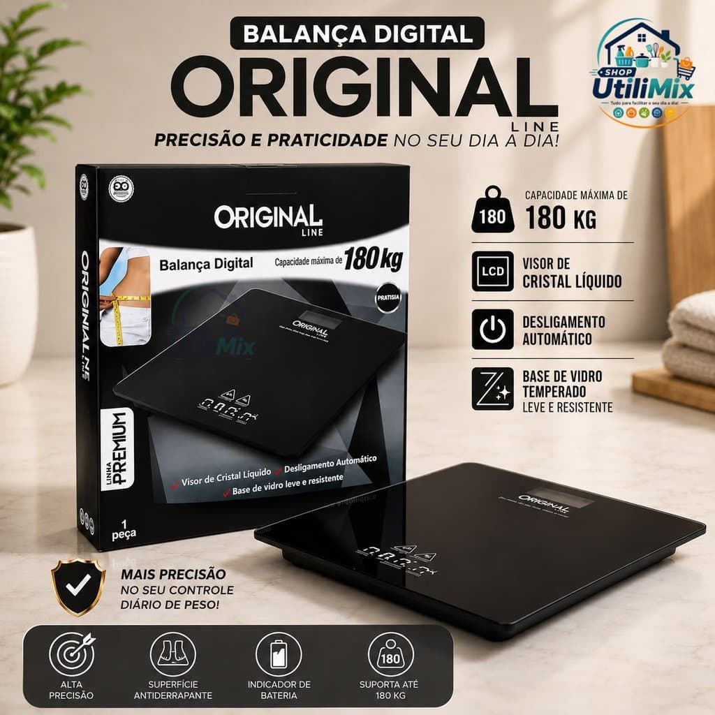 Balança Corporal Digital Até 180kg Com Vidro Temperado Premium Portátil