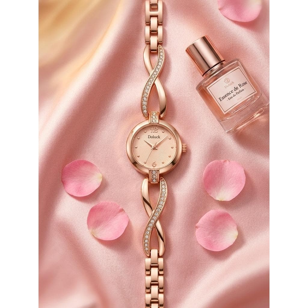 Relógio Feminino Rosé Gold Luxo com Pedras Brilhantes - Charme e Elegância