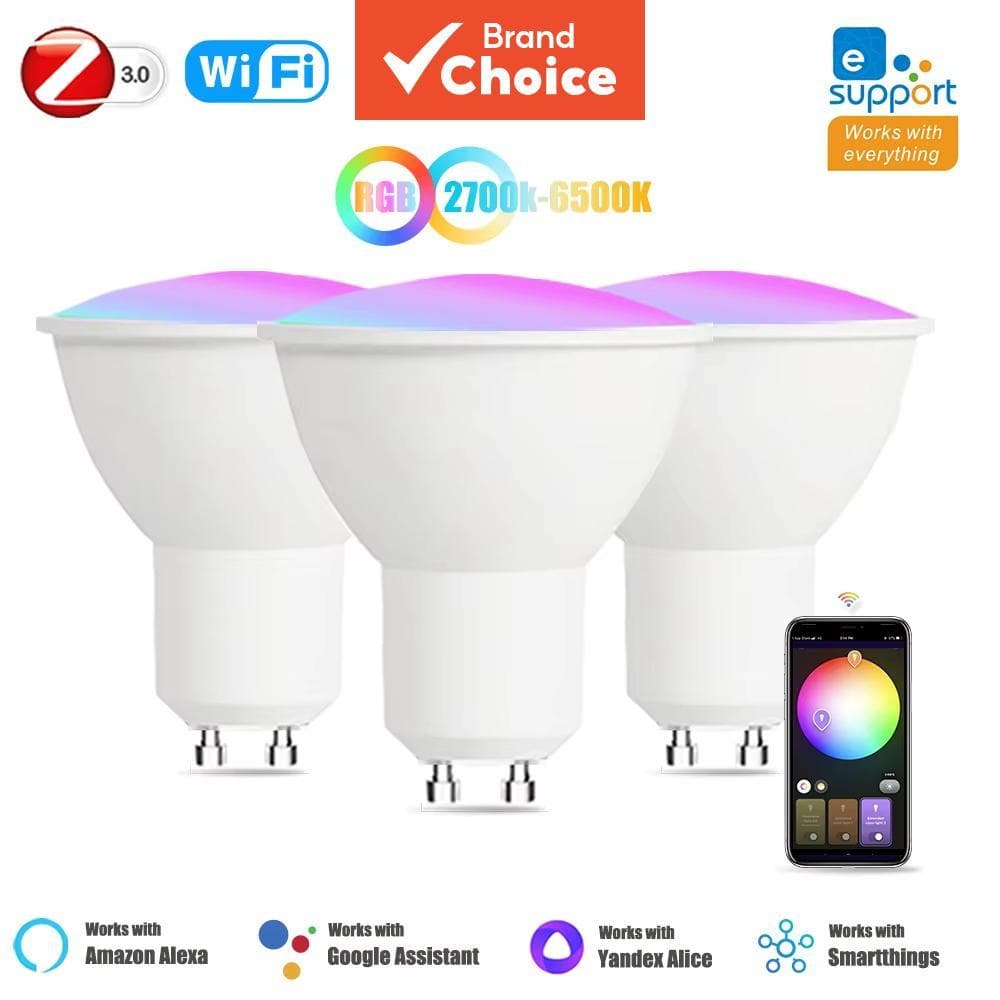 Lâmpadas inteligentes Ewelink GU10 Smart Zigbee Wifi Led 5W GU10 RGB CW WW para foco, compatível com Alexa, Google,