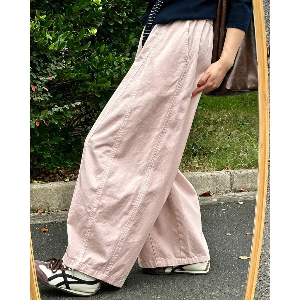 Japonês rosa calças de perna larga feminina verão fino 2026 cintura alta solta mais magro olhar pequeno Casual calças Ma