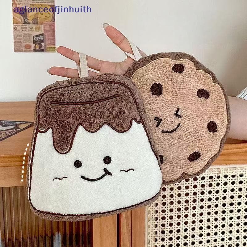[aglanceofjinhui] Biscoitos De Desenho Animado Toalha De Mão De Lã Coral Banheiro Qui Secagem Absorvente Suspensa Lenço
