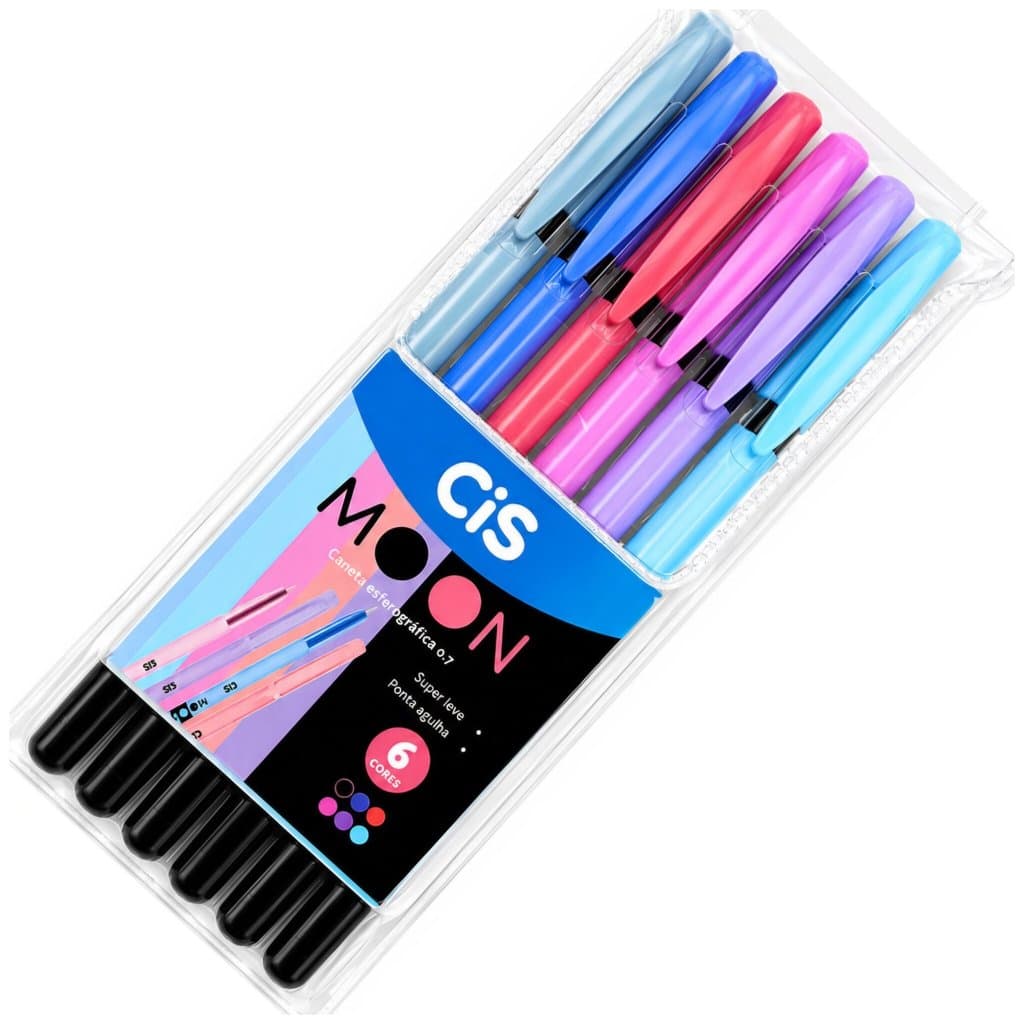 Caneta CIS MOON kit com 6 cores Ponta agulha 0.7mm .