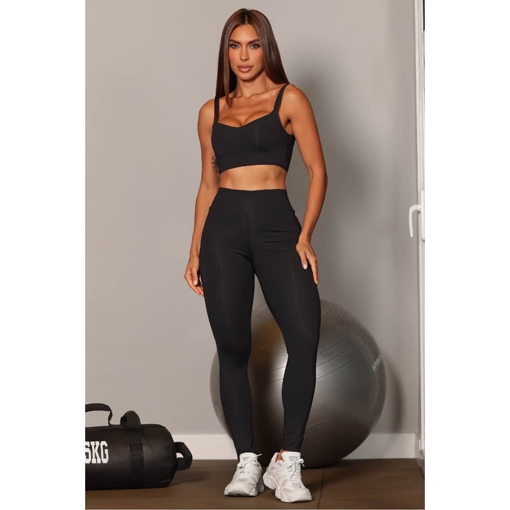 Conjunto Feminino Academia Fitness Top + Legging Zero Transparência UV50+