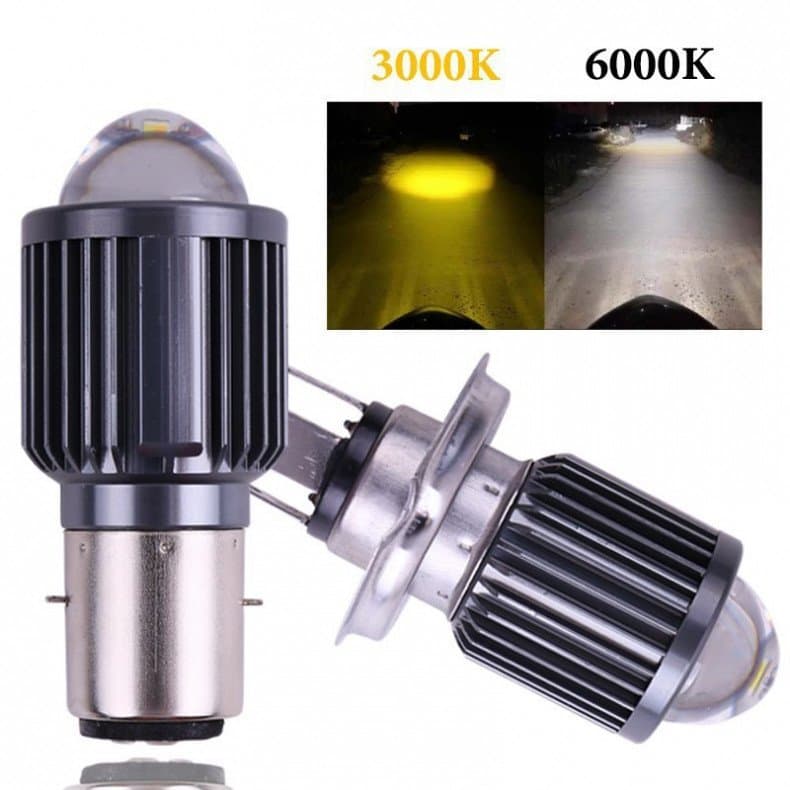 Lâmpadas LED para Faróis de Motocicleta BA20D HS1 H4 H6 PX15D T19 com Lente, Luz Alta e Baixa Bicolor, Acessórios para S