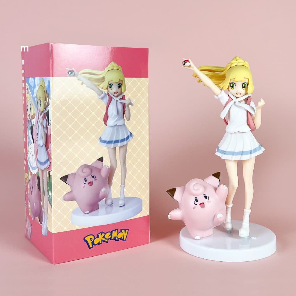 Figura de PVC da Treinadora Pokémon Lily Krefell, versão Q, 19cm, modelo de decoração para mesa, boneca TPOO
