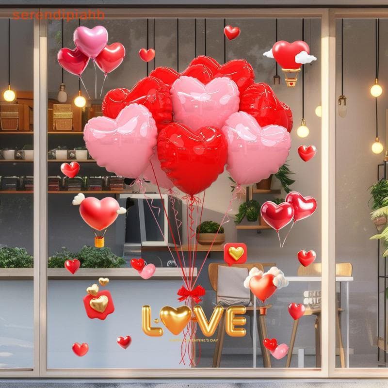 [serendipiahb] Amor Romântico Dia Dos Namorados Querida Balão Stiers Janela Loja De Conveniência Decoração De Vidro Elet