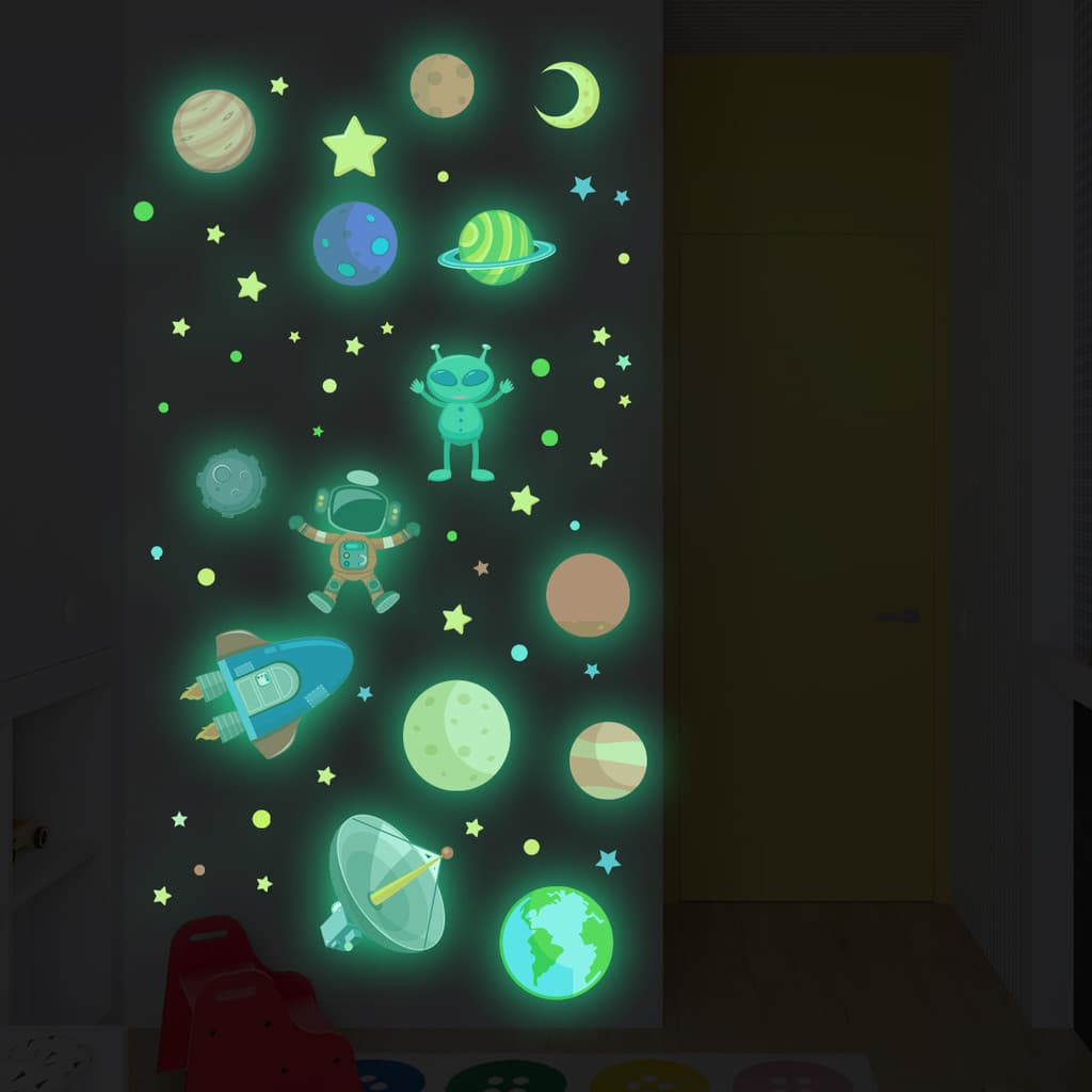 Desenhos animados bonito alienígena nave espacial foguete robô luminoso decoração de parede do quarto das crianças adesi