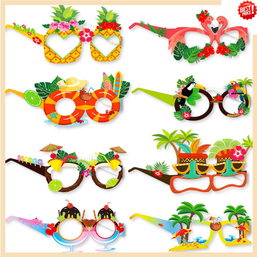 8Pcs/16Pcs Óculos De Papel Para Festas Havaianas Flamingo Aloha Tropical Party Decoração Festa De Verão Na Praia Abacaxi