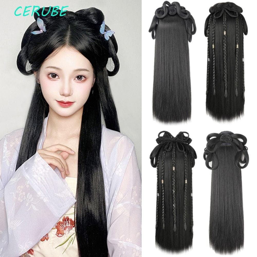 CERUBE Mulheres Hanfu Perucas , Fotografia Antiga Peruca Chinesa , Cocar Preto Tiara